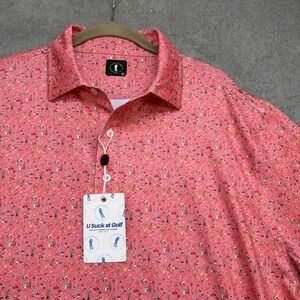 U Suck At Golf Polo Shirt Pink Cocktail Print Funny Novelty XL
